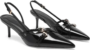 Heeled Slingback Kitten Heels for Women Closed Pointed Toe Pumps with Buckles