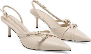 Heeled Slingback Kitten Heels for Women Closed Pointed Toe Pumps with Buckles