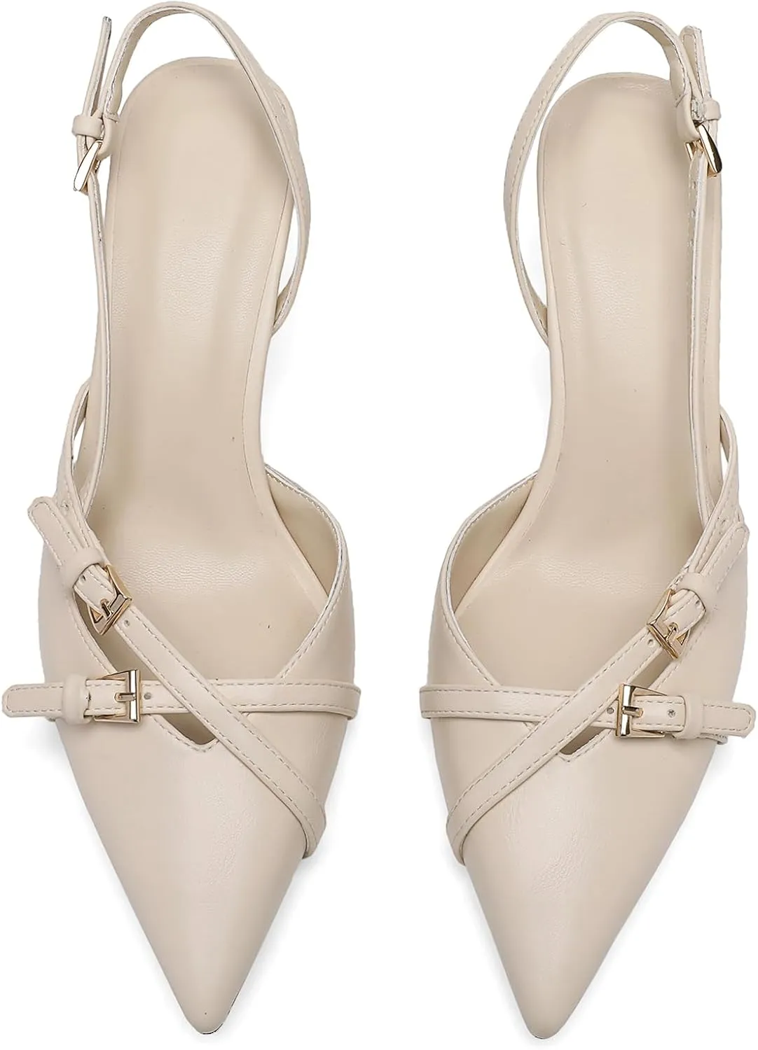 Heeled Slingback Kitten Heels for Women Closed Pointed Toe Pumps with Buckles