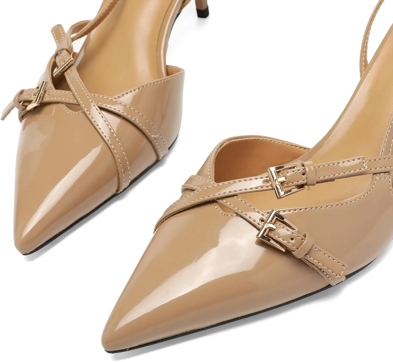Heeled Slingback Kitten Heels for Women Closed Pointed Toe Pumps with Buckles