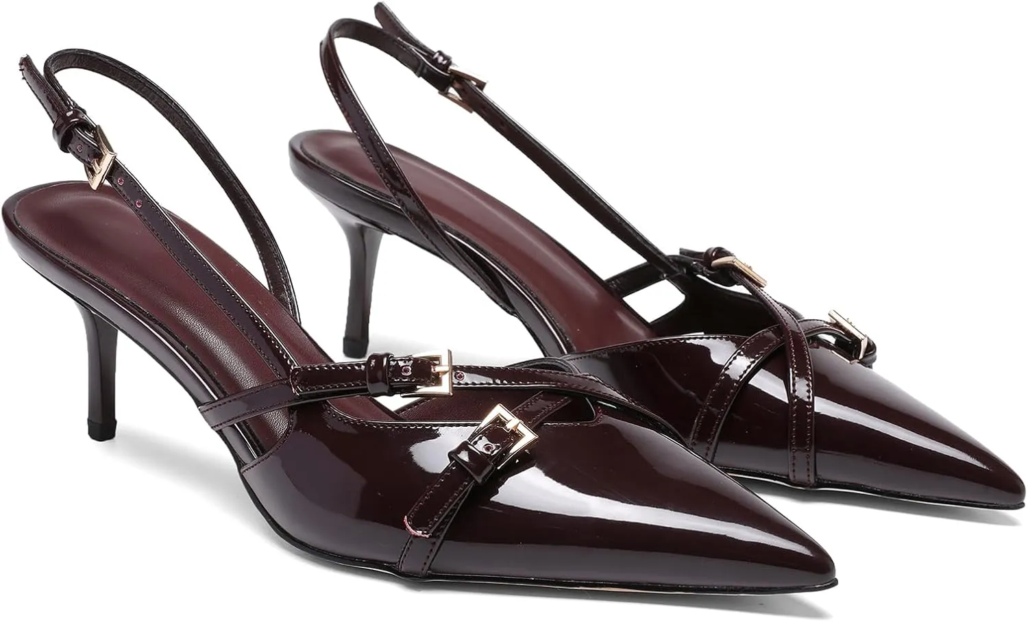 Heeled Slingback Kitten Heels for Women Closed Pointed Toe Pumps with Buckles