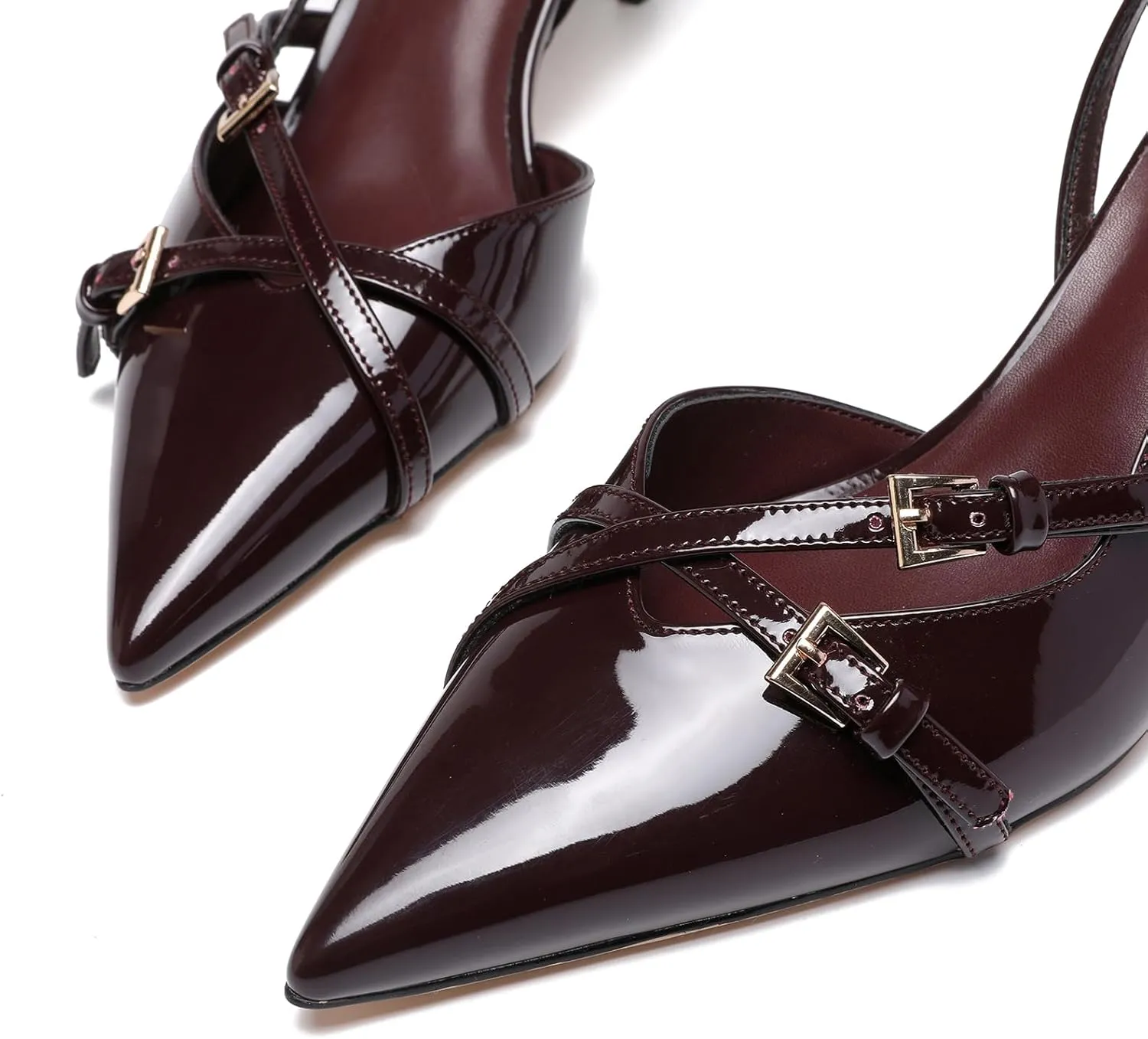 Heeled Slingback Kitten Heels for Women Closed Pointed Toe Pumps with Buckles
