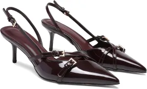 Heeled Slingback Kitten Heels for Women Closed Pointed Toe Pumps with Buckles