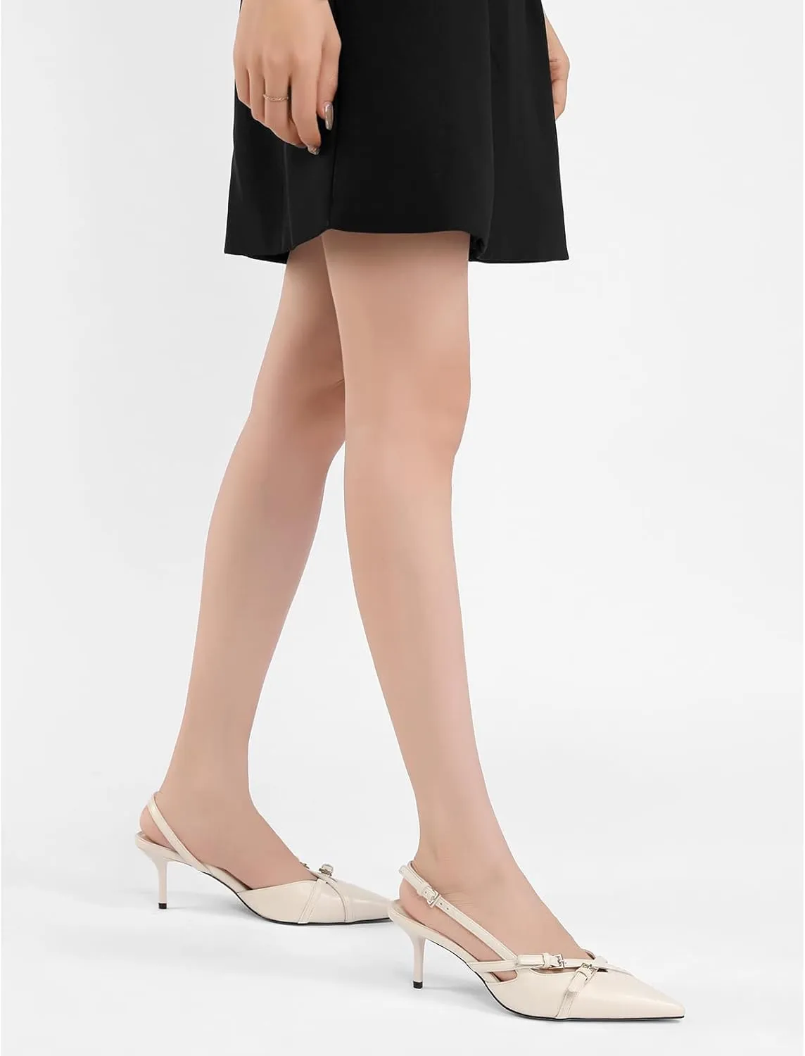 Heeled Slingback Kitten Heels for Women Closed Pointed Toe Pumps with Buckles