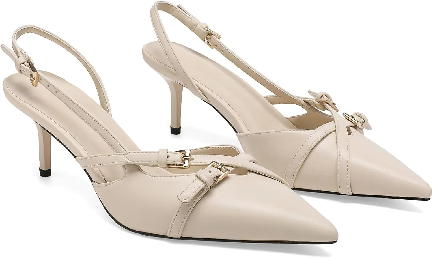 Heeled Slingback Kitten Heels for Women Closed Pointed Toe Pumps with Buckles