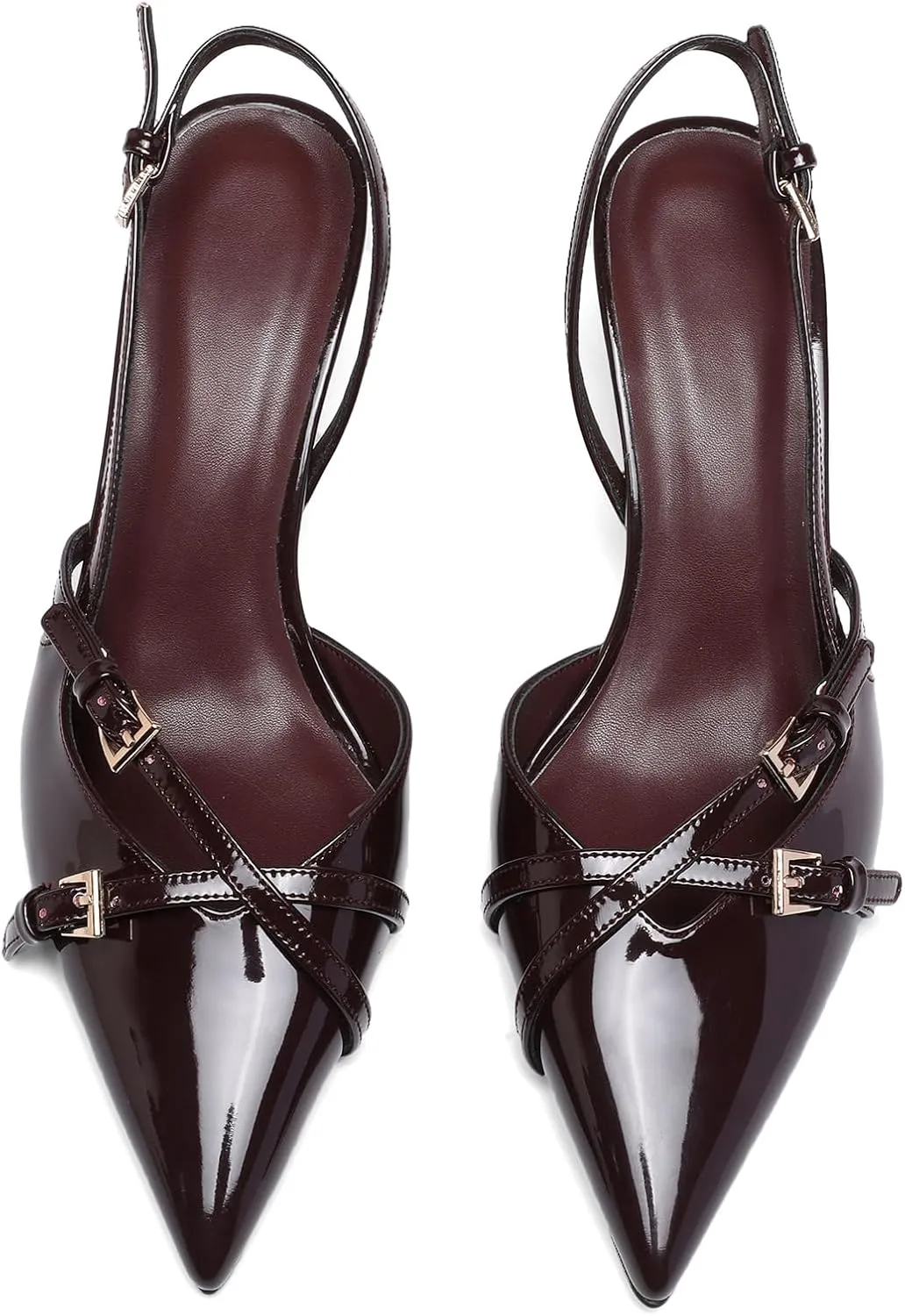 Heeled Slingback Kitten Heels for Women Closed Pointed Toe Pumps with Buckles