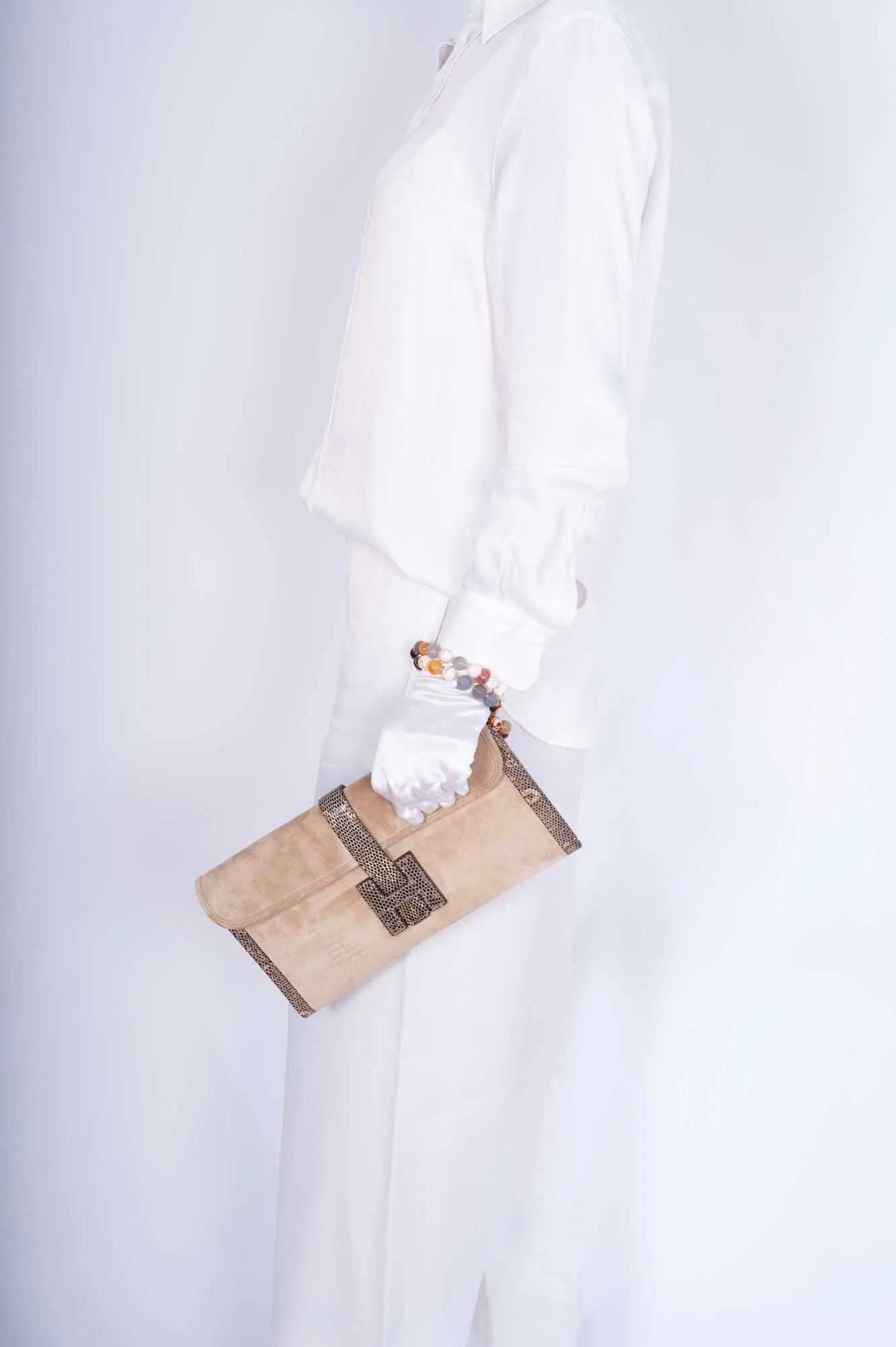 Hermès Jige Elan Clutch Sable Doblis Suede and Ombré Lizard