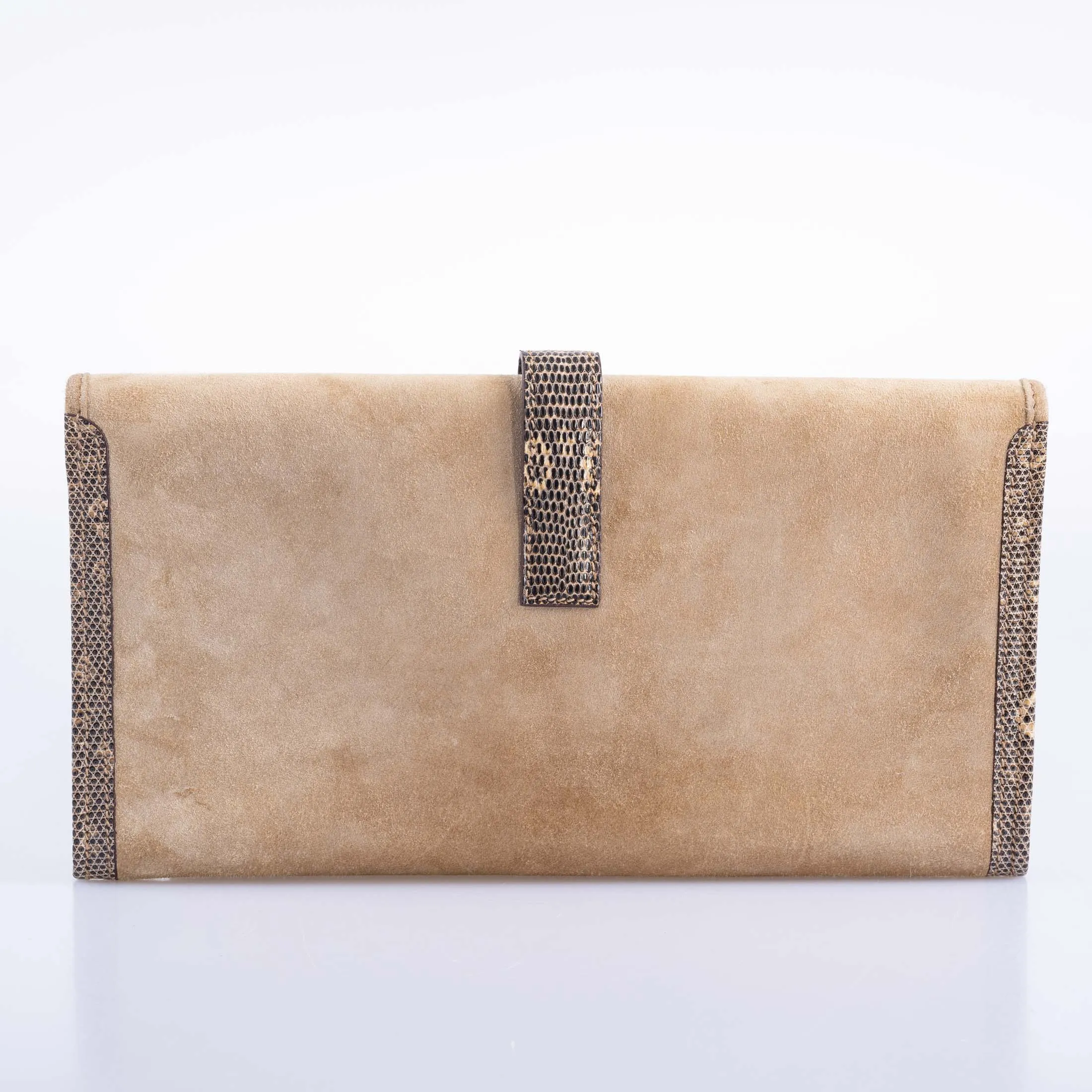 Hermès Jige Elan Clutch Sable Doblis Suede and Ombré Lizard