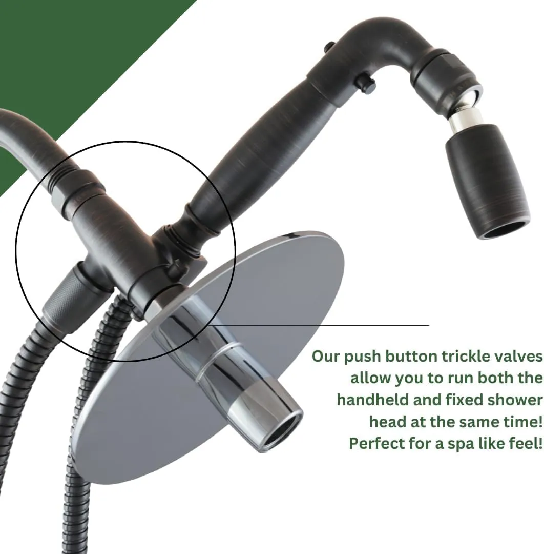 High Sierra® - Solid Metal 4-Way Combo REFLECTION™ Fixed and Hanheld Shower Heads with Slipped Free Rubber Grip. Run Separately or Both at Full Flow - 1.8 GPM per Shower Head - Brushed Gold Finish