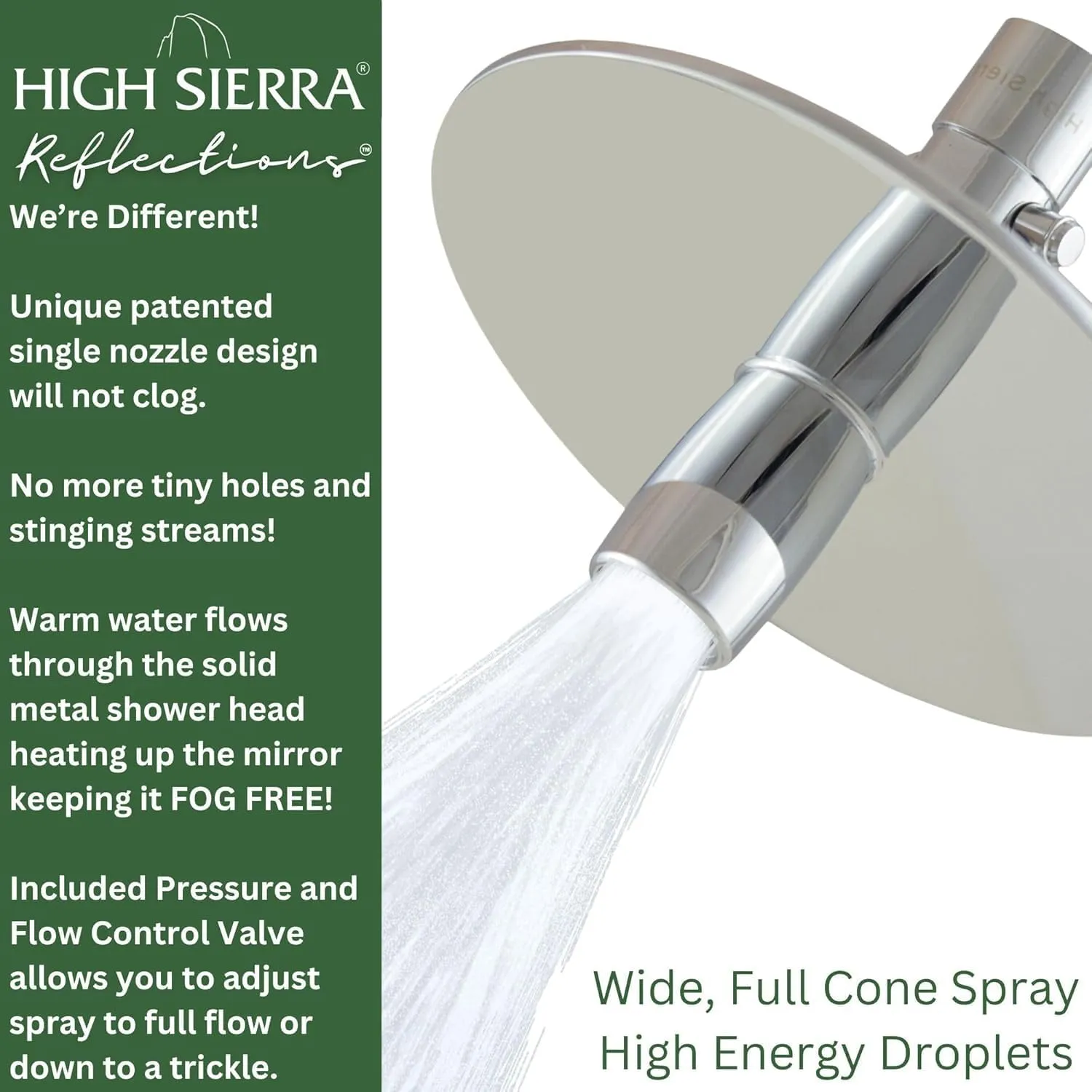 High Sierra® - Solid Metal 4-Way Combo REFLECTION™ Fixed and Hanheld Shower Heads with Slipped Free Rubber Grip. Run Separately or Both at Full Flow - 1.8 GPM per Shower Head - Brushed Gold Finish