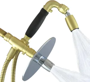 High Sierra® - Solid Metal 4-Way Combo REFLECTION™ Fixed and Hanheld Shower Heads with Slipped Free Rubber Grip. Run Separately or Both at Full Flow - 1.8 GPM per Shower Head - Brushed Gold Finish