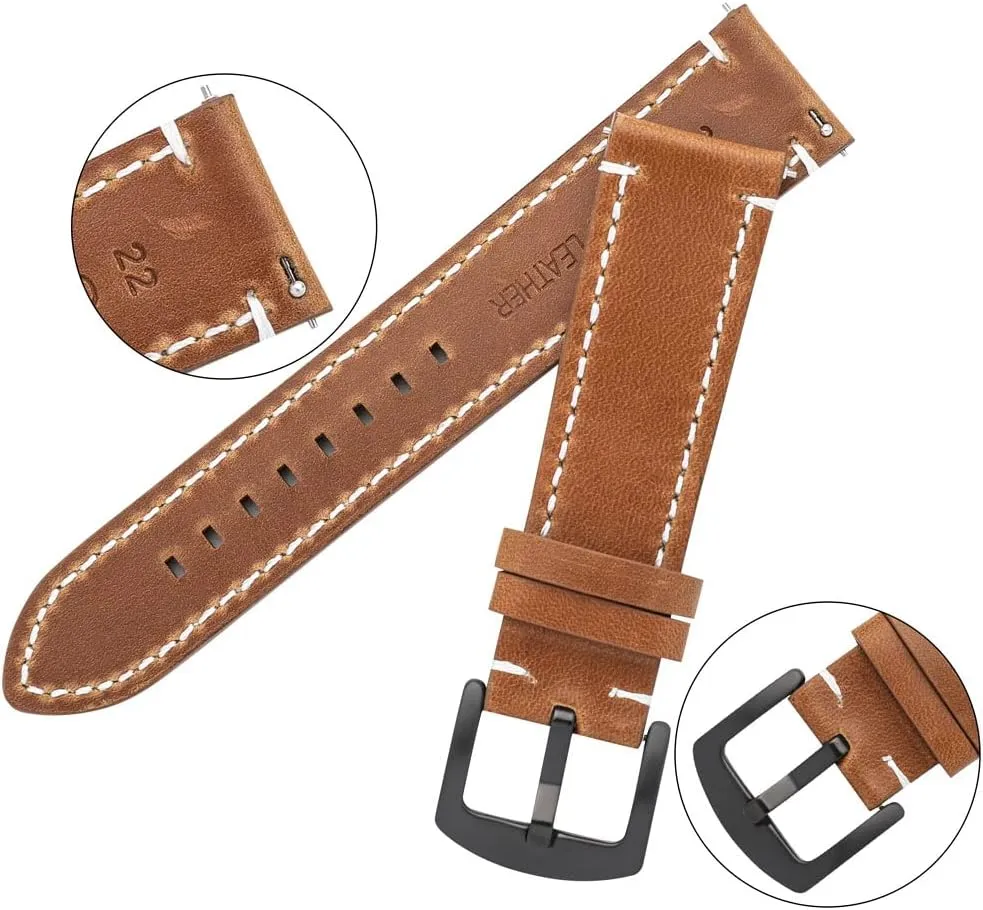 HMFang Oil Wax Leather Watch Band Bracelet 20mm 22mm For Galaxy Watch 42 46mm High-end Cowhide Watch Straps