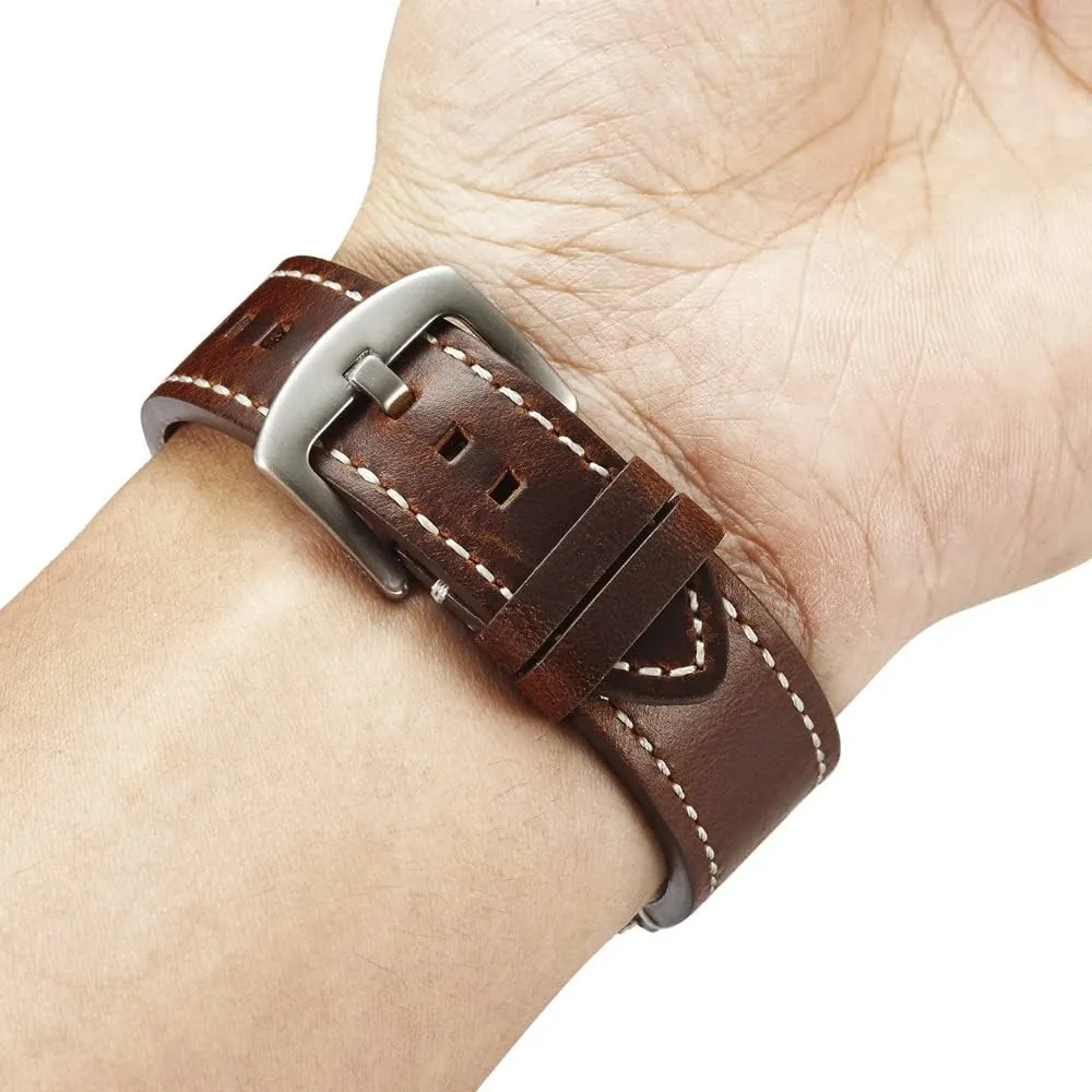 HMFang Oil Wax Leather Watch Band Bracelet 20mm 22mm For Galaxy Watch 42 46mm High-end Cowhide Watch Straps