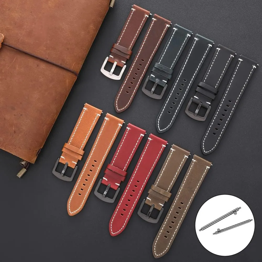 HMFang Oil Wax Leather Watch Band Bracelet 20mm 22mm For Galaxy Watch 42 46mm High-end Cowhide Watch Straps