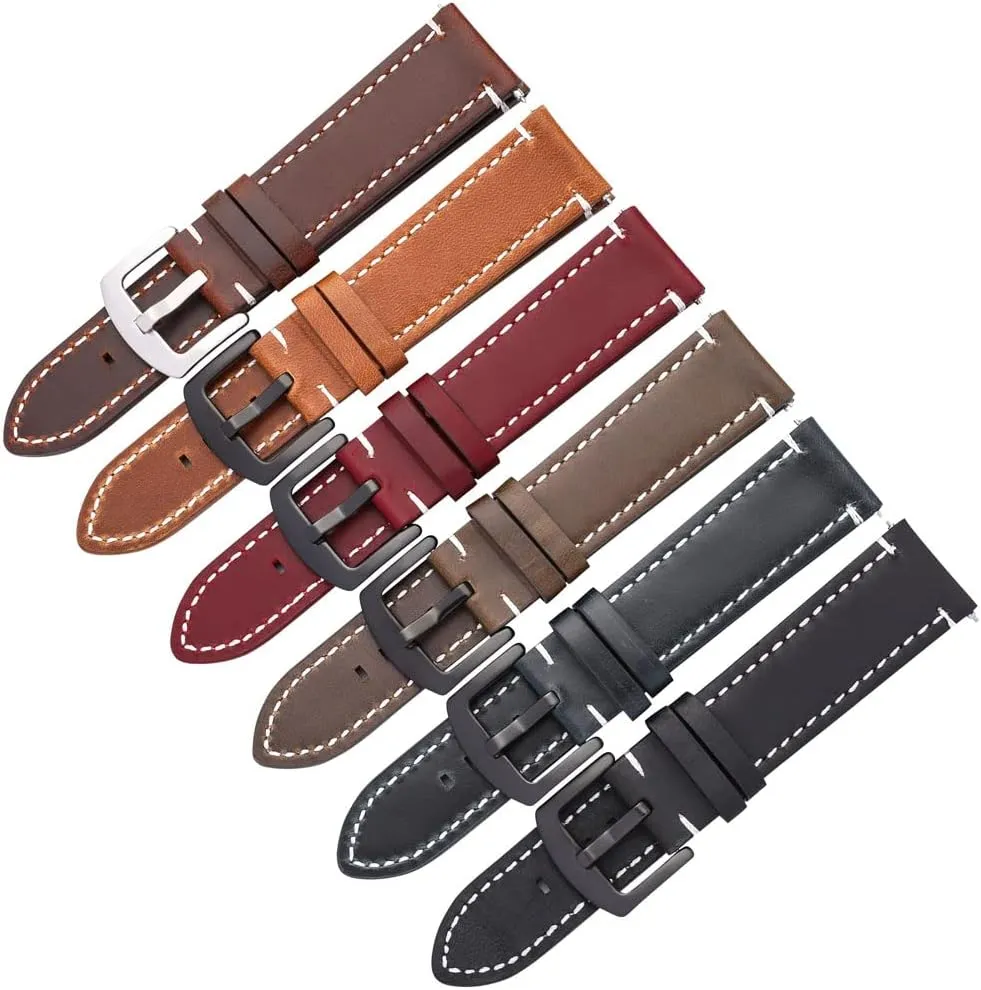 HMFang Oil Wax Leather Watch Band Bracelet 20mm 22mm For Galaxy Watch 42 46mm High-end Cowhide Watch Straps