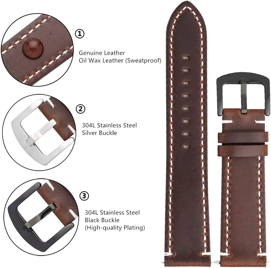 HMFang Oil Wax Leather Watch Band Bracelet 20mm 22mm For Galaxy Watch 42 46mm High-end Cowhide Watch Straps