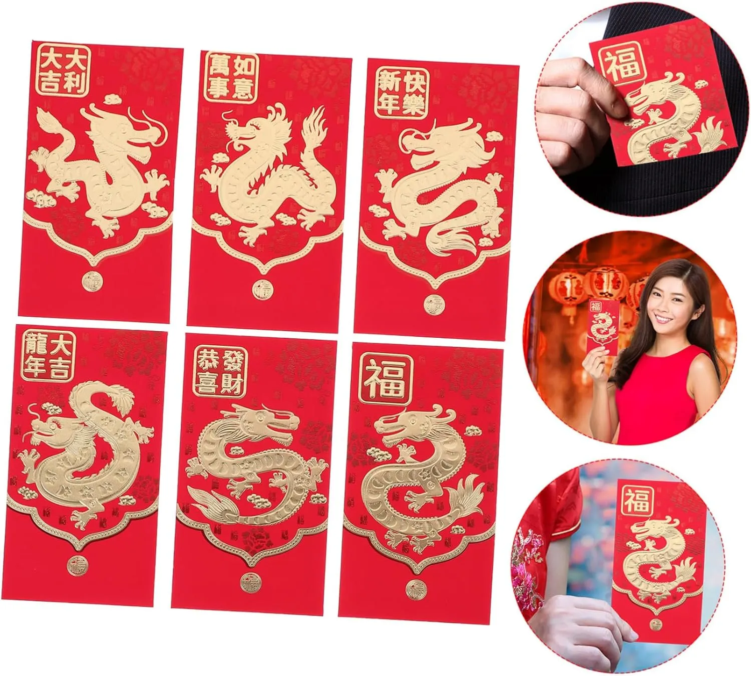 Home Seeker 30 Envelopes New Year Envelopes Red Money Pocket Year Dragon Red Envelope 2024 Money Bag Festival Red Envelope Dragon Pattern Envelope Wallet 3D Paper Home Pool
