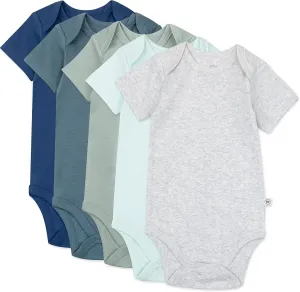 HonestBaby 5-pack Short Sleeve Bodysuits One-piece 100% Organic Cotton for Infant Baby Boys