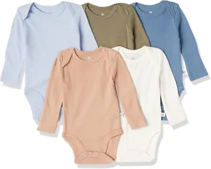 HonestBaby Baby Boys' 5-pack Long Sleeve Bodysuits One-piece 100% Organic Cotton for Infant Baby Boys', Unisex