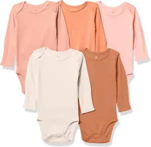 HonestBaby Baby Girls' 5-pack Long Sleeve Bodysuits One-piece 100% Organic Cotton for Infant Baby Girls', Unisex