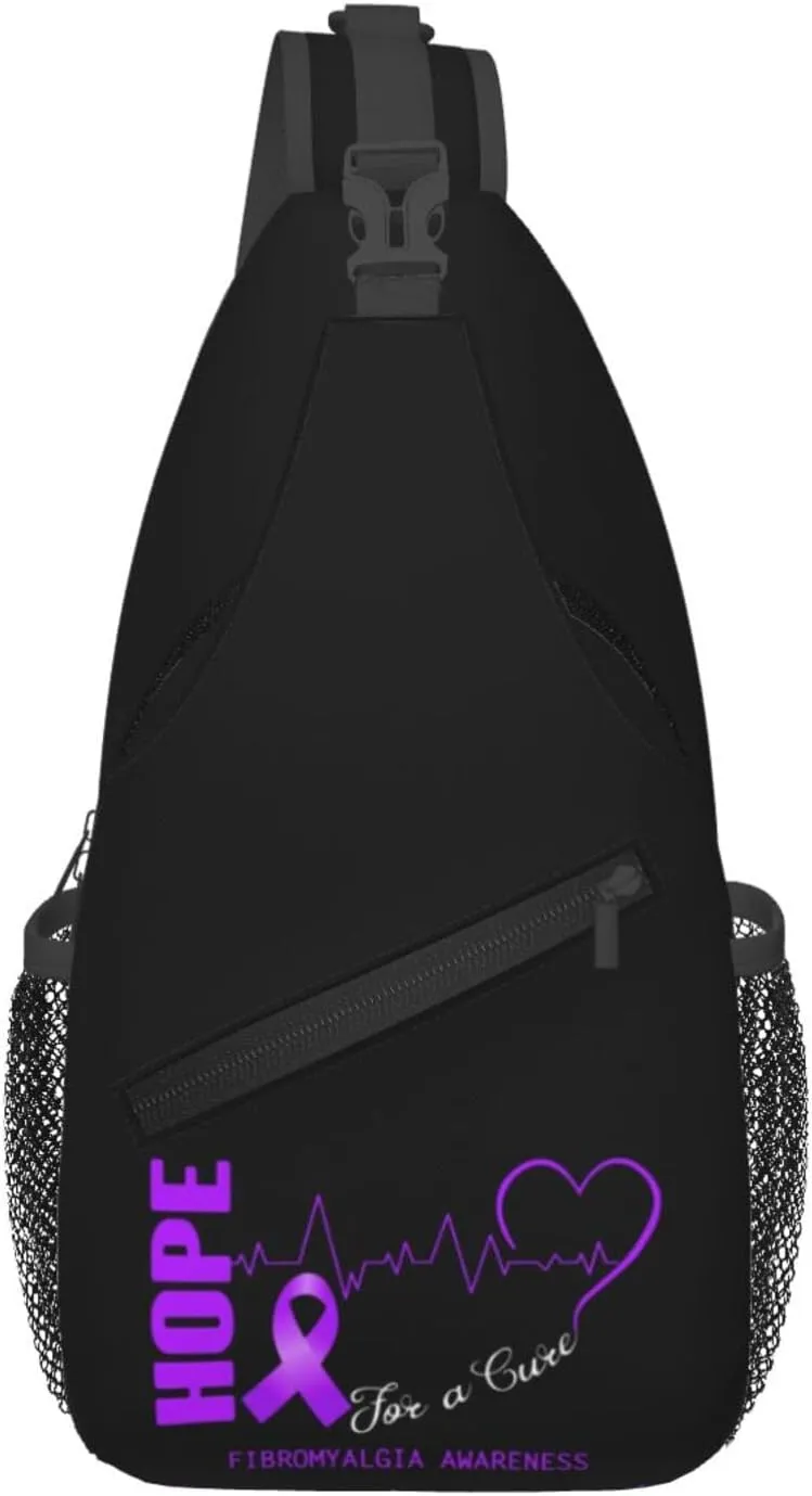 Hope For A Cure Fibromyalgia Awareness Crossbody Bags For Women Men Chest Backpack Gym Shoulder Bag Travel Outdoor Sports Casual Crossbody Bags
