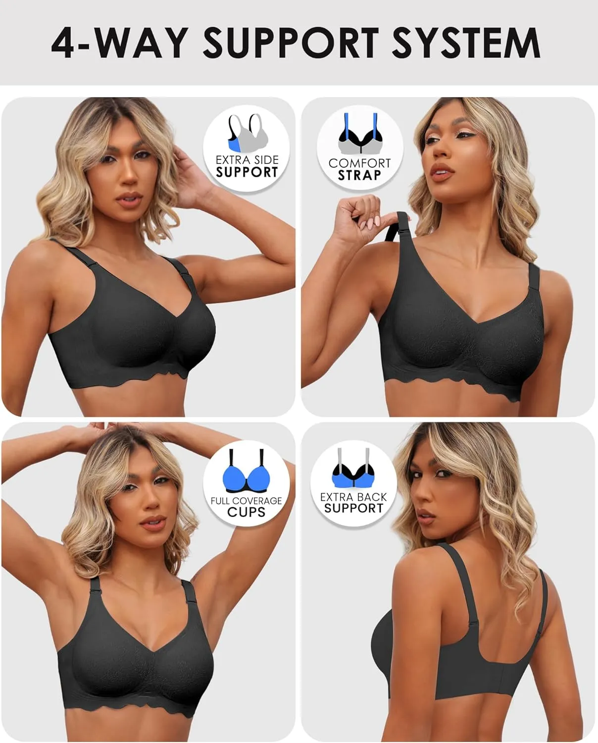 HORISUN Comfortable Wireless T Shirt Bra Seamless No Show Full Coverage Bras for Women