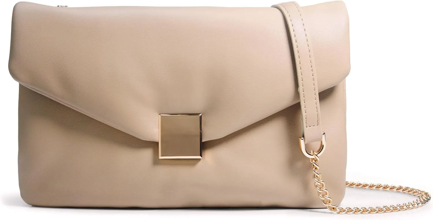 HOXIS Puffer Envelope Clutch for Women Vegan Leather Chain Shoulder Bag Party Purse