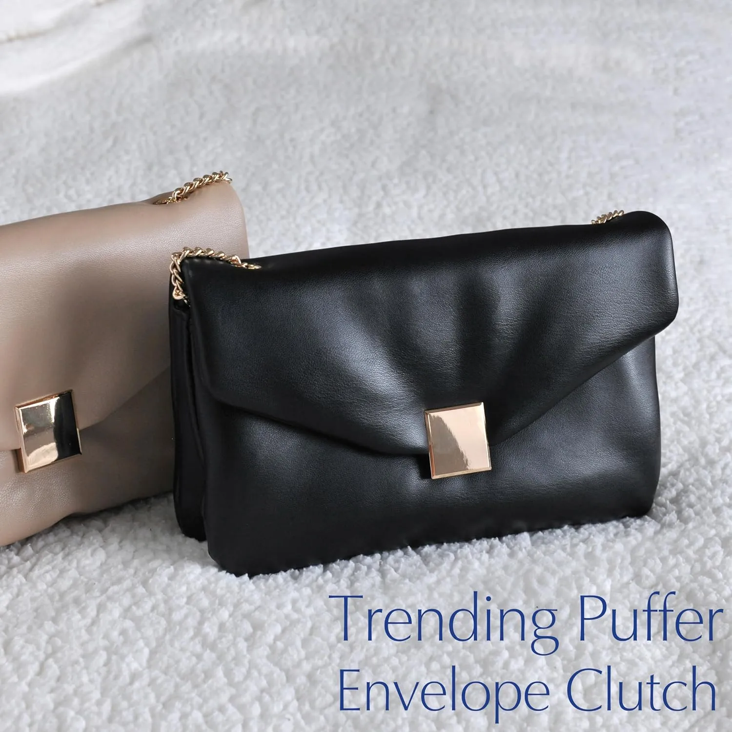 HOXIS Puffer Envelope Clutch for Women Vegan Leather Chain Shoulder Bag Party Purse