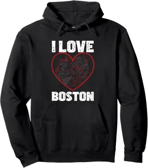 I Love Boston Street City Map Heart Souvenir Bostonian Pullover Hoodie