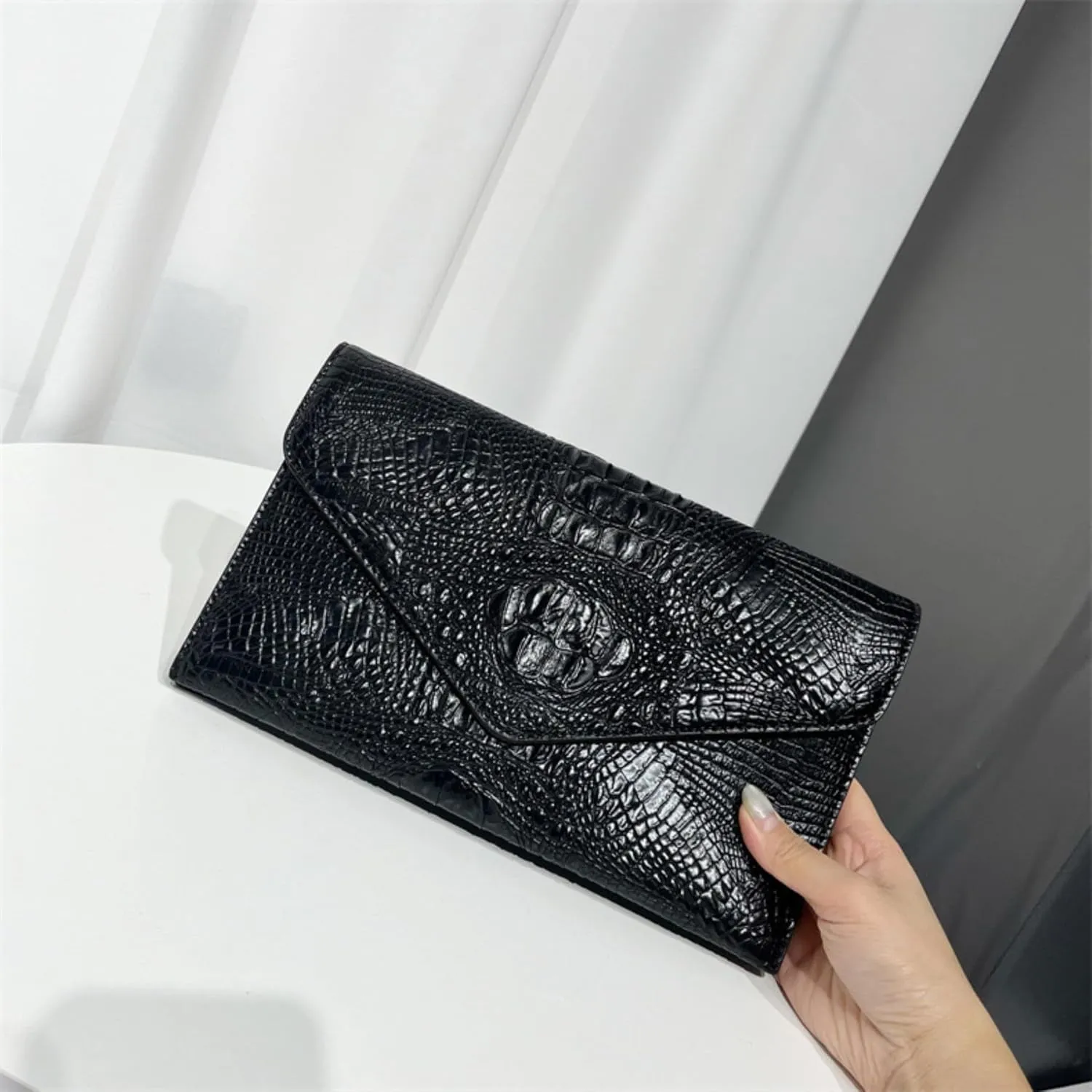 IAMUHI Women Vegan Leather Crocodile Evening Clutch Handbag Envelope Alligator Crossbody Bag Shoulder Purse Wallet