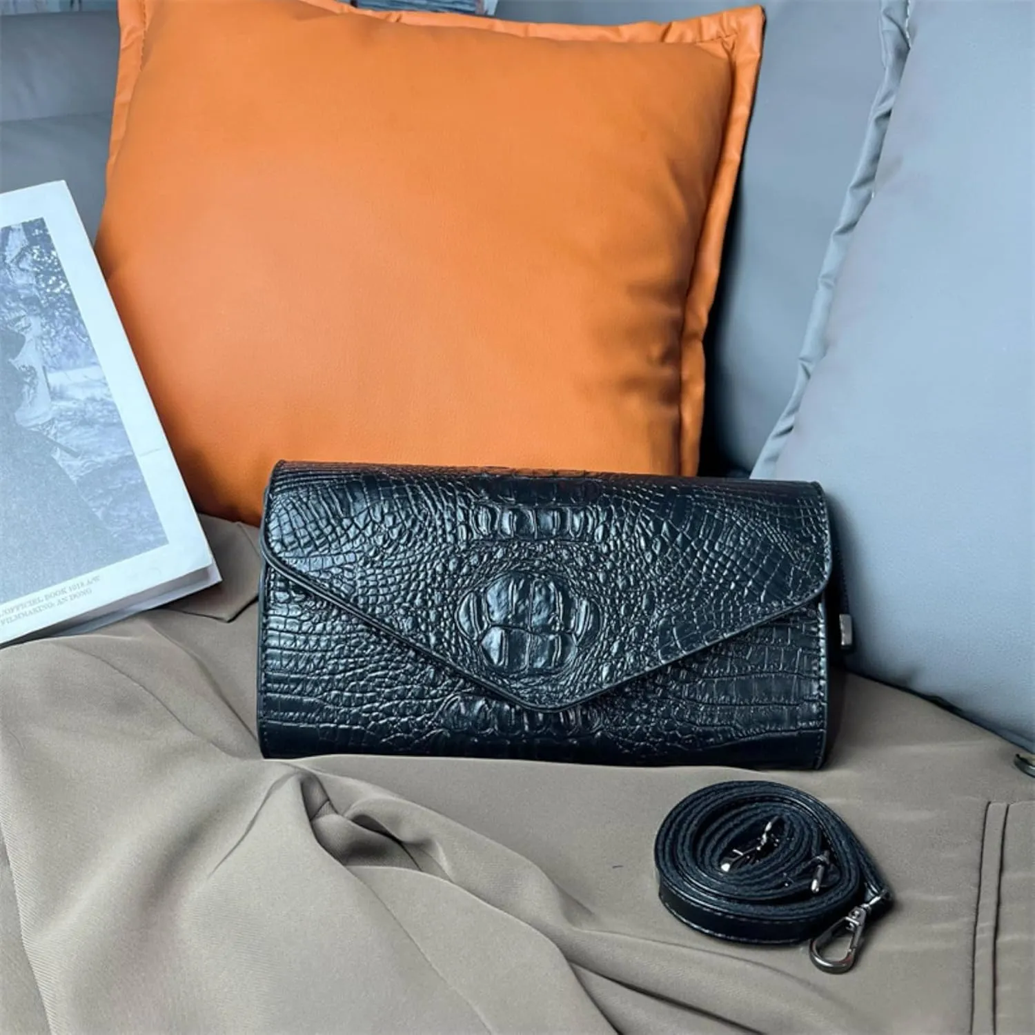 IAMUHI Women Vegan Leather Crocodile Evening Clutch Handbag Envelope Alligator Crossbody Bag Shoulder Purse Wallet