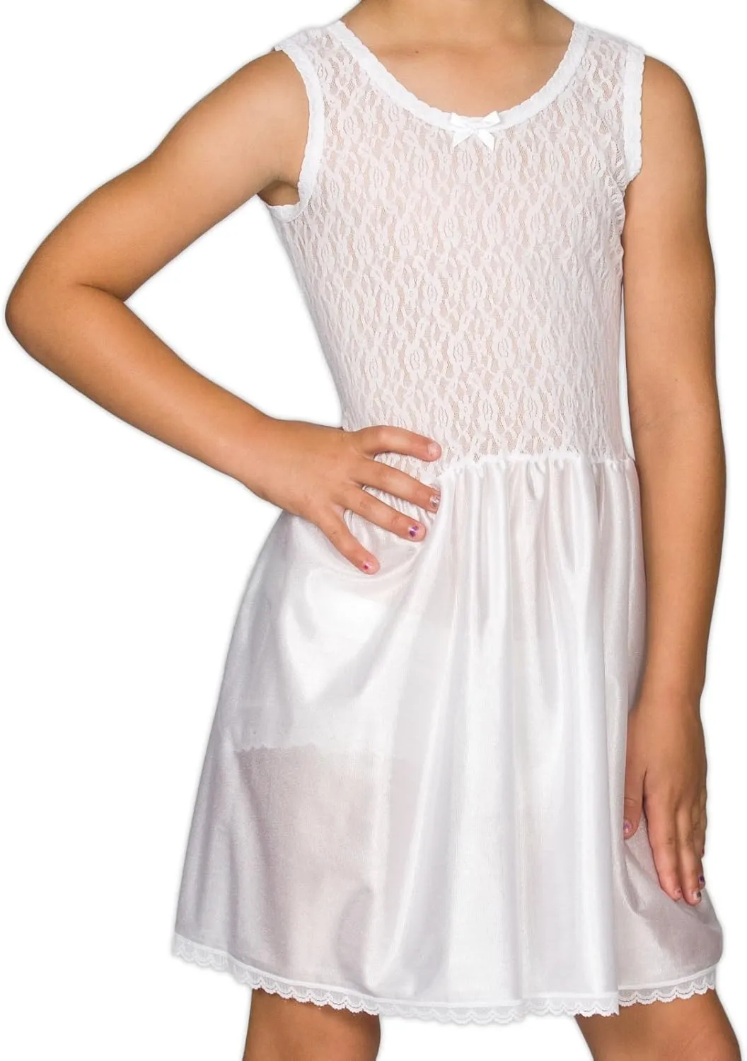 I.C. Collections Little Girls White Stretch Lace Slip, 2T - 6x