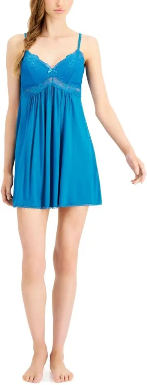 INC International Concepts Womens Heavenly Soft Lace Trimmed Knit Chemise NightgownTurkish Tile X-Small