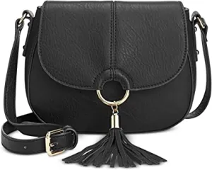 INC Womens Emerson Tassel Adjustable Saddle Bag Black Small