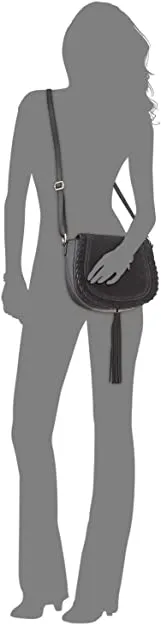 INC Womens Emerson Tassel Adjustable Saddle Bag Black Small