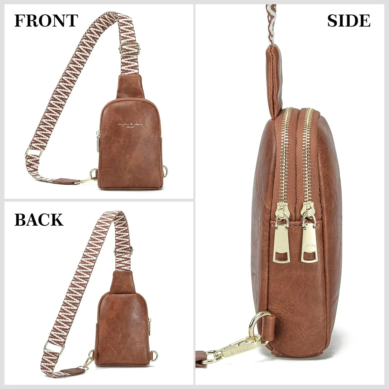 INICAT Travel Small Sling Bag Leather Crossbody Bags for Women Fanny Packs Cross Body Bag for Woman Cross Body Purses