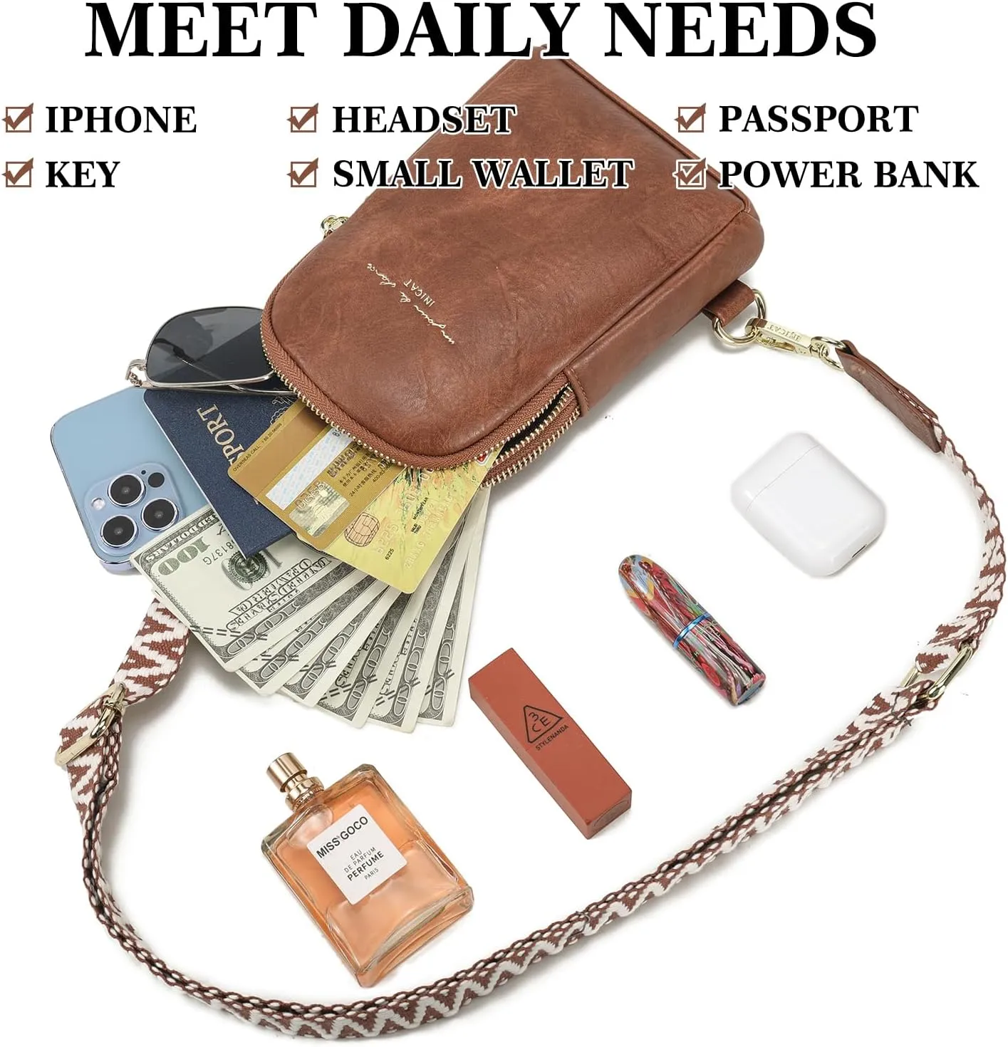 INICAT Travel Small Sling Bag Leather Crossbody Bags for Women Fanny Packs Cross Body Bag for Woman Cross Body Purses