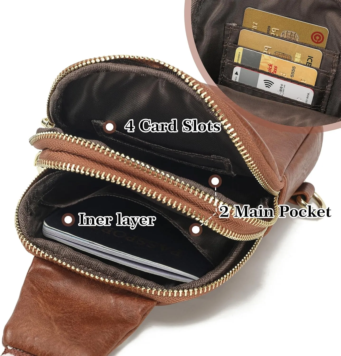INICAT Travel Small Sling Bag Leather Crossbody Bags for Women Fanny Packs Cross Body Bag for Woman Cross Body Purses