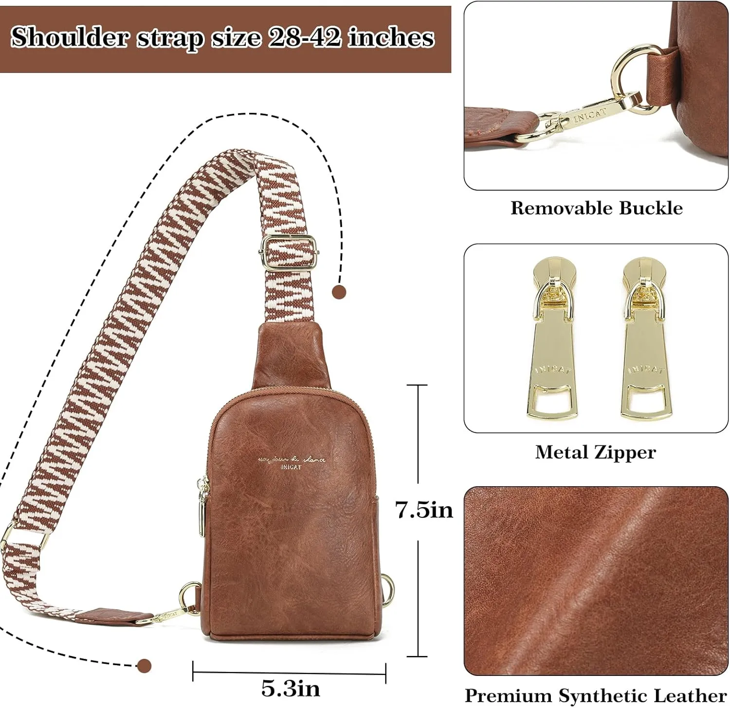 INICAT Travel Small Sling Bag Leather Crossbody Bags for Women Fanny Packs Cross Body Bag for Woman Cross Body Purses