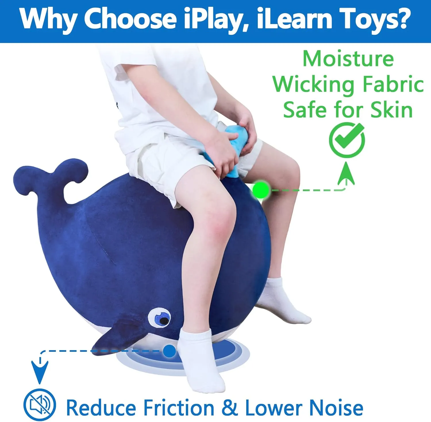 iPlay, iLearn Bouncy Pals Kids Whale Hopper Ball, Ride on Hopping Toy, Inflatable Plush Bouncing Animal W/Pump, Indoor Outdoor Riding Jumping Gift for 18 Month 2 3 4 5 Year Old Toddler Boy Girl Child
