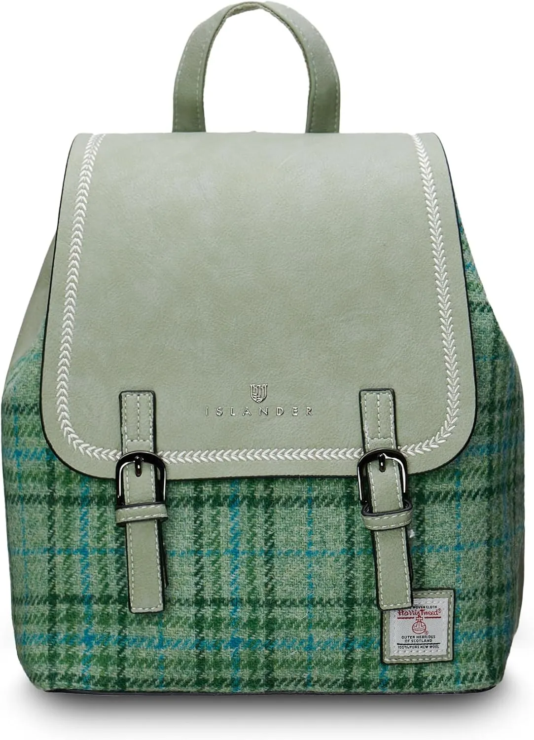 Islander Women Harris tweed Jura Backpack, Mint Check Tartan, 24cm*12cm*28cm