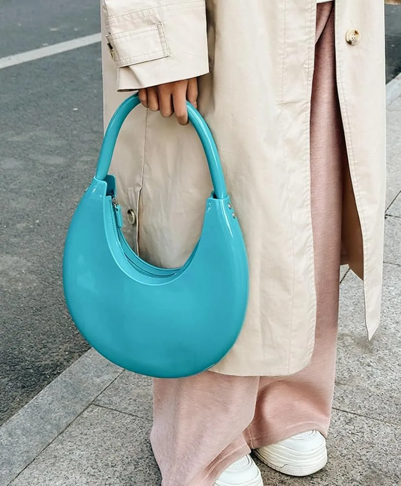 Jelly Clutch Purse For Women Crescent Shoulder Handbag Candy Color Moon Bag Evening Purse Top Handle Handbags For Prom