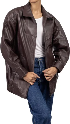 Jild Oversized Leather Jacket Women - Lambskin Leather Fall Jacket for Womens Fashion Plus Size Outfits