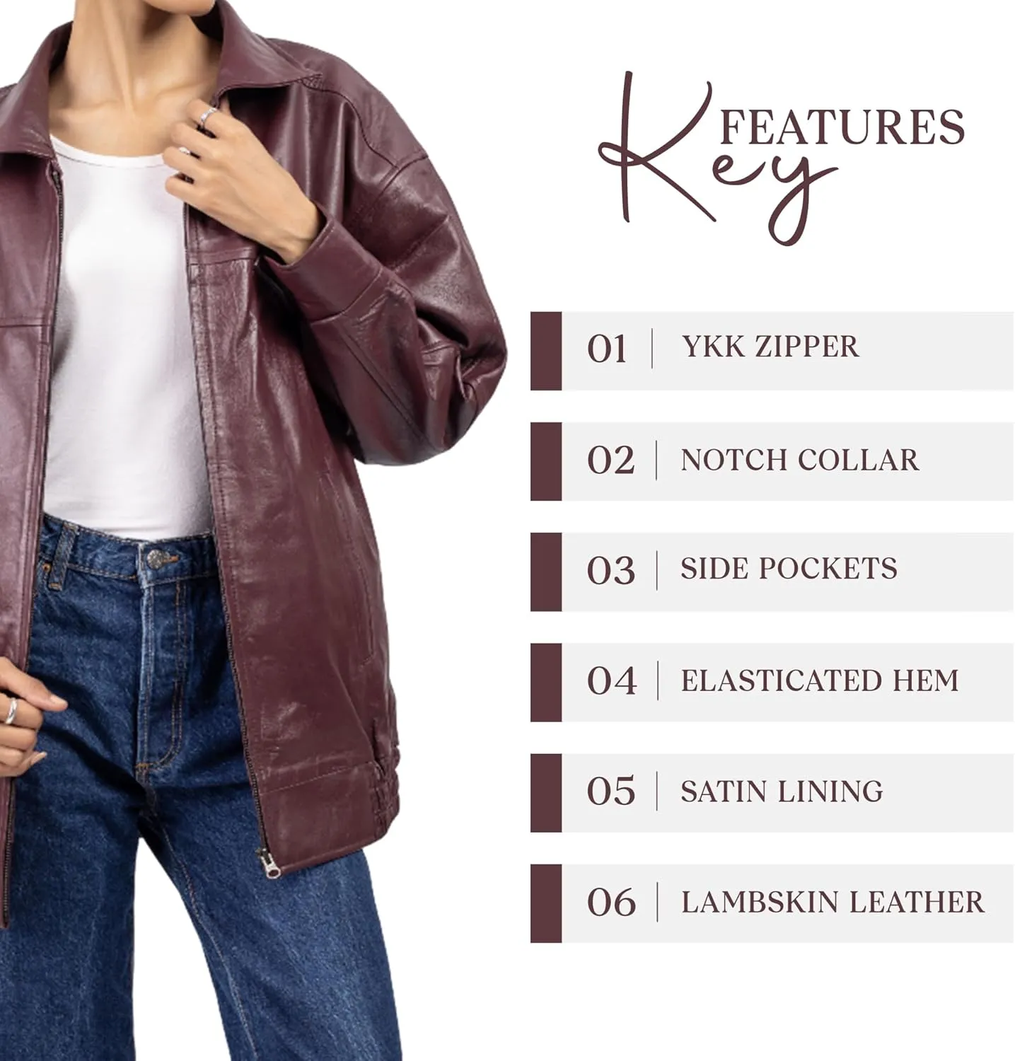 Jild Oversized Leather Jacket Women - Lambskin Leather Fall Jacket for Womens Fashion Plus Size Outfits