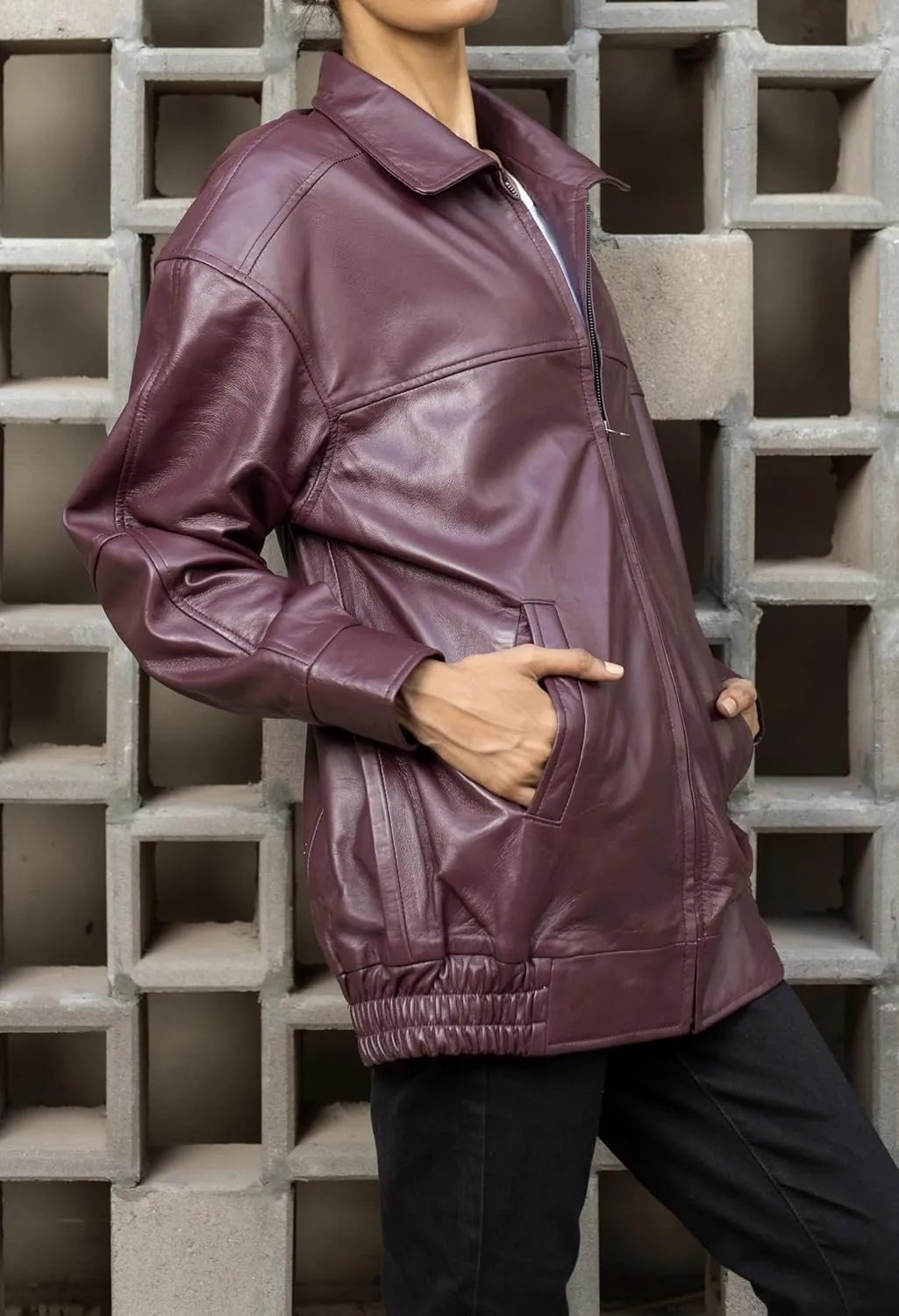 Jild Oversized Leather Jacket Women - Lambskin Leather Fall Jacket for Womens Fashion Plus Size Outfits