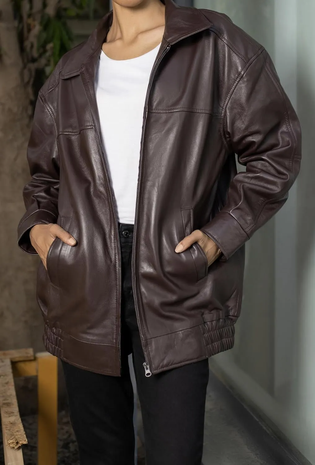 Jild Oversized Leather Jacket Women - Lambskin Leather Fall Jacket for Womens Fashion Plus Size Outfits