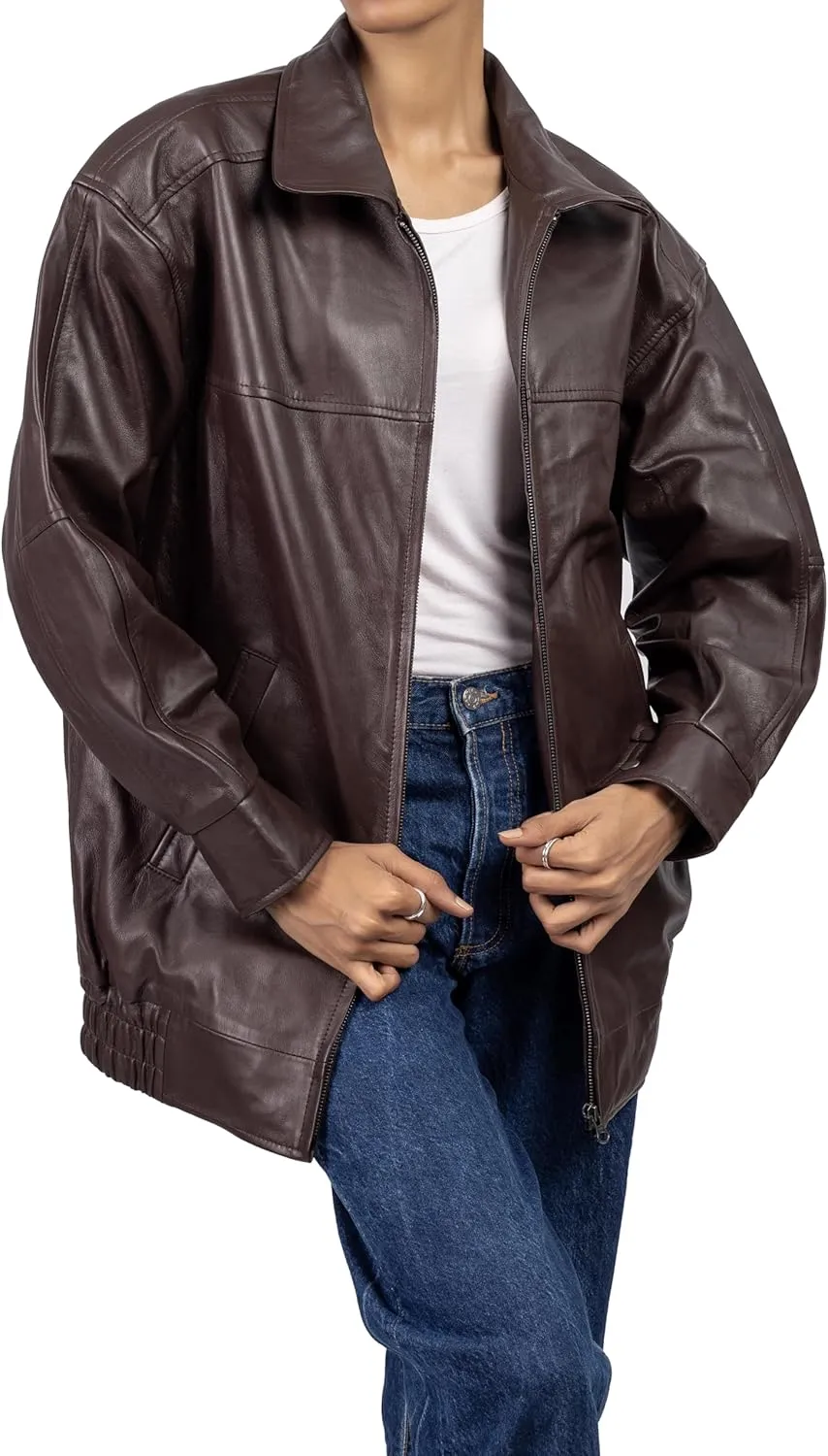 Jild Oversized Leather Jacket Women - Lambskin Leather Fall Jacket for Womens Fashion Plus Size Outfits