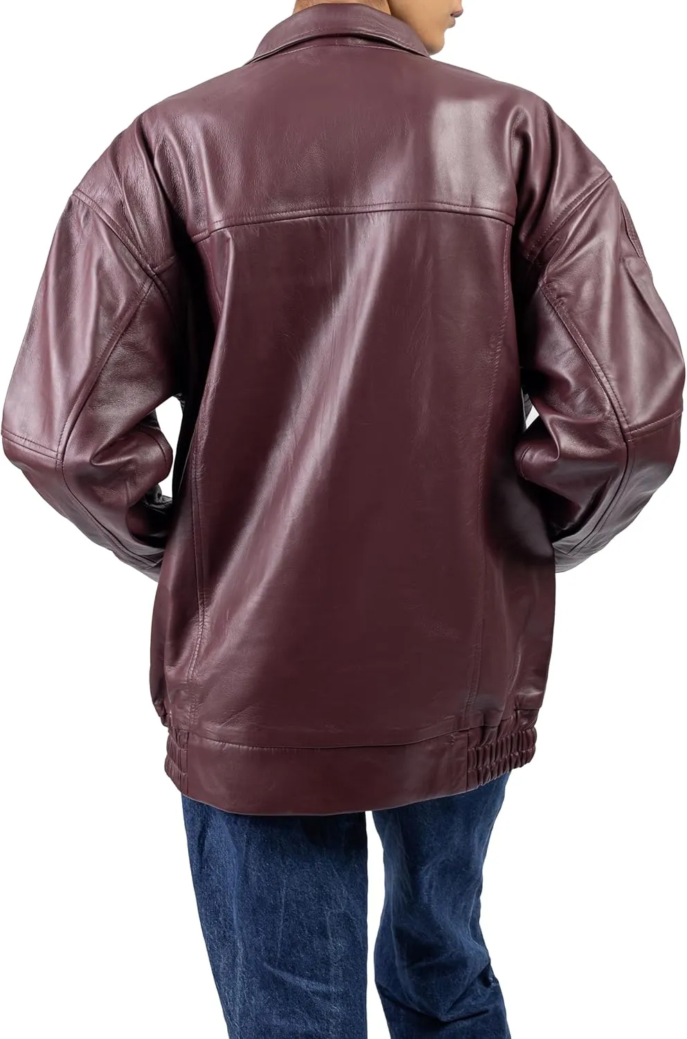Jild Oversized Leather Jacket Women - Lambskin Leather Fall Jacket for Womens Fashion Plus Size Outfits