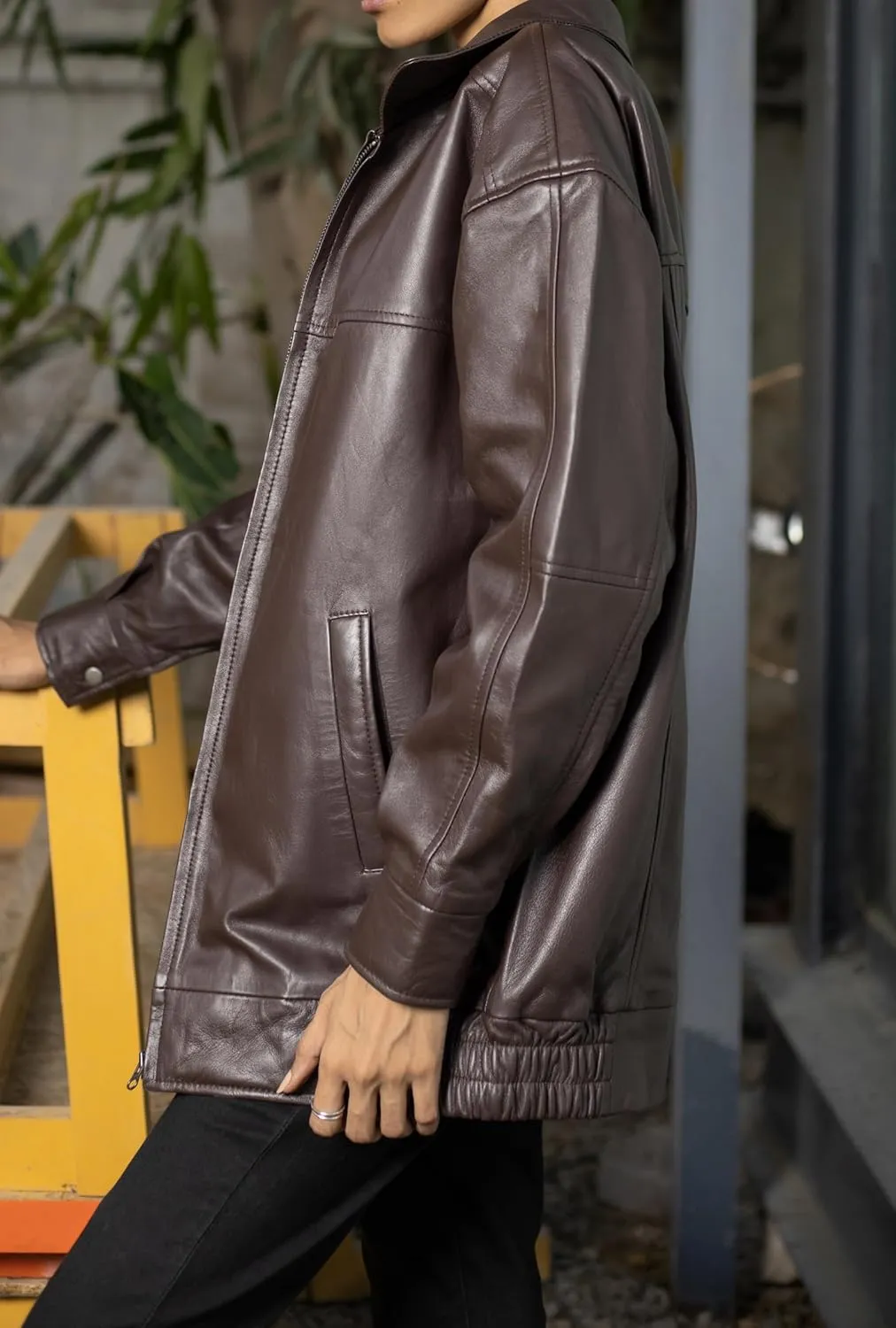 Jild Oversized Leather Jacket Women - Lambskin Leather Fall Jacket for Womens Fashion Plus Size Outfits