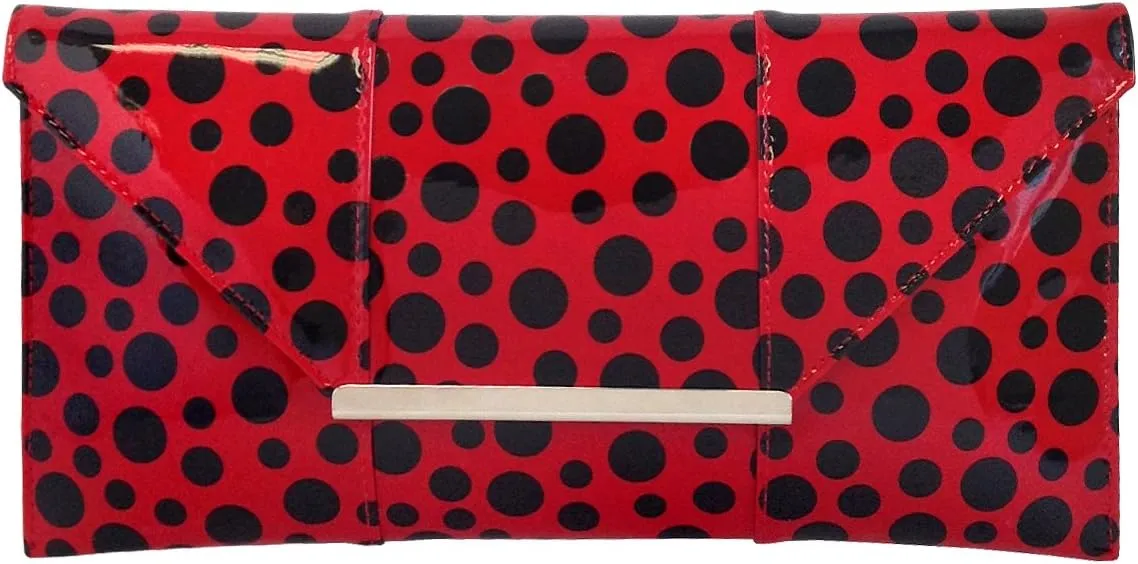 JNB Polka Dot Patent Envelope Clutch